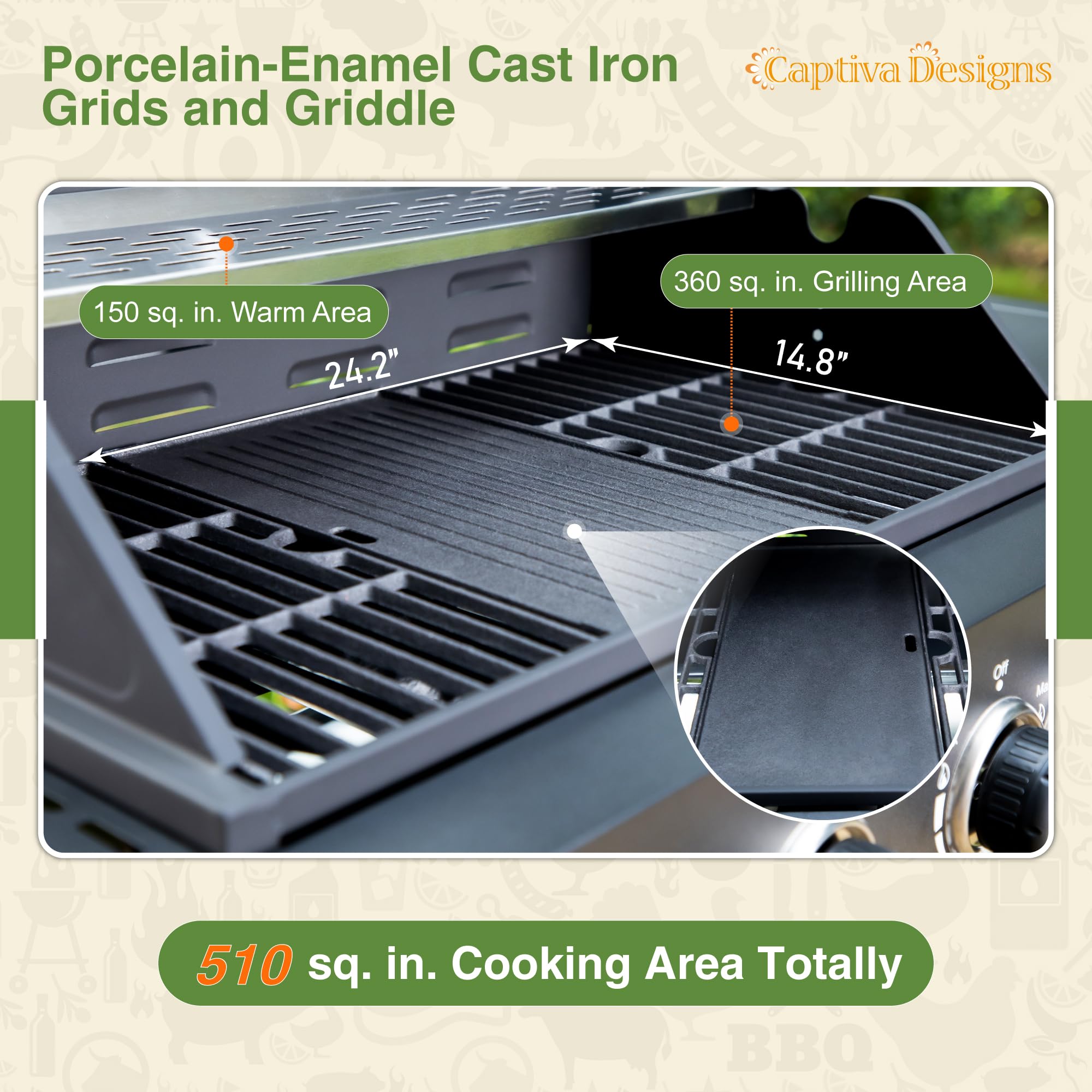 Amazon.com: Captiva Designs 4-Burner Propane Gas BBQ Grill with